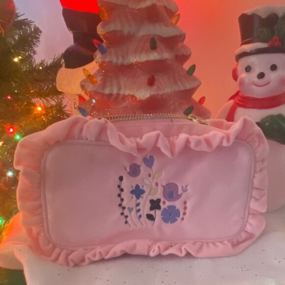 Stoney Clover Lane - Women's Velvet Ruffle Pouch - Small Embroidered Bird NWOT - Picture 4 of 8